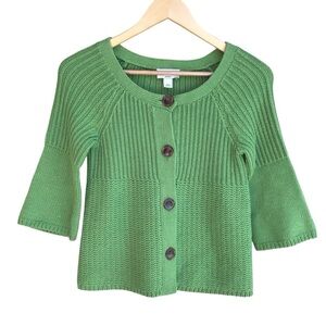 Ann Taylor Loft Green Button Down 3/4 Sleeve Sweater Size XXSP